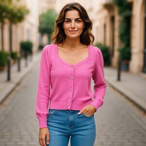 NWT French Connection Babysoft Button Front Cardigan X-Large Aurora PINK